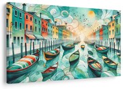 Картина на платно – Цветни гондоли по улиците на Венеция
