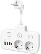 Разклонител с ключ LINEA 2x230V + 4xUSB A/C SCHUKO бял