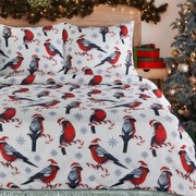 Коледни чаршафи от микрофибър - бяло-червени с птички и зимен десен 3 časti: 1ks 160x200 + 2ks 70x80