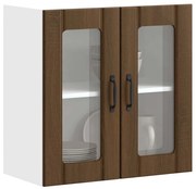 853914 vidaXL Кухненски стенен шкаф със стъклена врата Lucca кафяв дъб