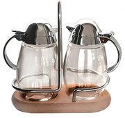 Horecano - Стъклен оливерник 2-ка на дървена стойка (81140)