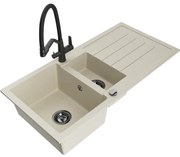 Mexen Andres гранитна мивка с 1,5 камери с отцедник и кухненски смесител Duo, бежов - 6515-69-671701-70-B