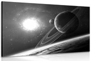 Картина на платно – Планета в космоса в черно-бял вариант