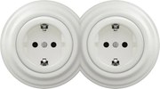 Kliklap -Двойна ретро керамична контактна розетка с рамка SCHUKO 230V/16A, бяла