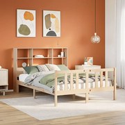 3322305 vidaXL Легло с етажерка за книги, без матрак, 135x190 см, бор масив