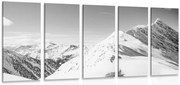 картини от 5 части – Заснежени планини в черно-бяло