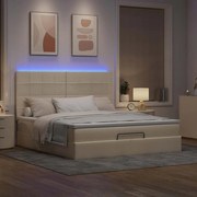 3314029 vidaXL Османска легло с матрак и LED, кремаво, 180x200 см, плат