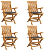 3065617 vidaXL Градински столове с възглавници антрацит 4 бр тик масив