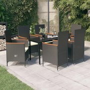 3099428 vidaXL Градински трапезен комплект с възглавници 7 части черен