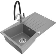 Mexen Cesar гранитна мивка с 1 отделение с отцедник и кухненски смесител Duo, сив - 6514-71-671701-07