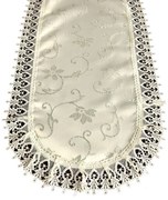 Луксозна бежова овална покривка за маса с деликатна бродерия и дантела Широчина: 90 см | Дължина: 150 см