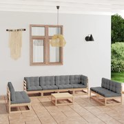 3076484 vidaXL Градински лаундж комплект, 9 части, с възглавници, бор масив