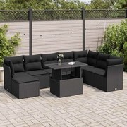3326206 vidaXL Градински комплект диван с възглавници 9 части черен полиратан