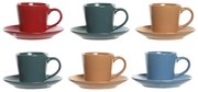 Комплект чаши с чинийки DKD Home Decor Червен Син Зелен Жълт Каменинов 180 ml
