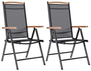 41732 vidaXL Сгъваеми градински столове 2 бр алуминий и Textilene черни