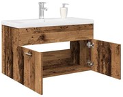 3328907 vidaXL шкаф за мивка с вграден басейн и смесител Старо дърво