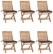 3072834 vidaXL Сгъваеми градински столове с възглавници, 6 бр, тик масив