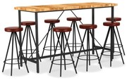 3053441 vidaXL Бар комплект, 9 части, акация масив и естествена кожа