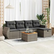 3325840 vidaXL Градински диван с възглавници, 6 части, полиратан, сив