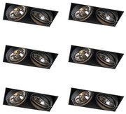 Комплект от 6 вградени прожектора черни AR111 въртящи се и накланящи се без рамки 2-светлини - Oneon