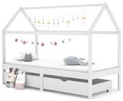322141 vidaXL Рамка за детско легло с чекмеджета, бяла, бор масив, 90х200 см