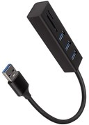 AXAGON HMA-CR3A 3x USB-A + SD/microSD, USB3.2 Gen 1 hub, metal, 20cm USB-A cable