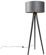 Подова лампа триножник черна с сив абажур 50 см - Tripod Classic