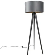 Подова лампа триножник черна с сив абажур 50 см - Tripod Classic