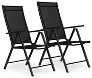 Комплект от 2 сгъваеми градински стола с регулируема облегалка - черен