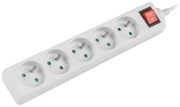 Разклонител LANBERG, 2.500W, 1.5 метра, 5 контакта, Защита от деца, Светлинен индикатор, ON/OFF бутон, Бял