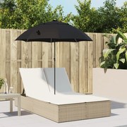 368085 vidaXL Двоен шезлонг с възглавници и чадър, бежов, полиратан