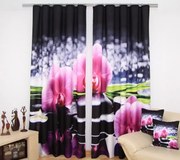 Черно-бели завеси с розови орхидеи Ширина: 160 см | Дължина: 250 см (в комплекта има 2 броя)