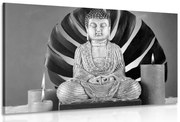 Картина на платно – Буда с релаксиращ натюрморт в черно-бяло