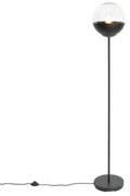 Ретро подова лампа черна с прозрачно стъкло - Eclipse