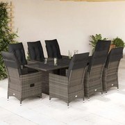 3276746 vidaXL Градински трапезен комплект 9 части с възглавници сив полиратан