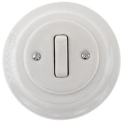 Bohemia-Design - Порцеланов ретро еднополюсен ключ с рамка №1, бял