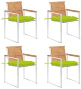 3078580 vidaXL Градински столове 4 бр с възглавници тиково дърво масив