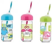 Стъклена бутилка с различни декори и сламка "Bubble" 370мл M-151993 - Horecano