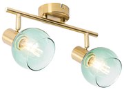 Прожектор в стил Арт Деко златен със зелено стъкло 2-светлина - Vidro