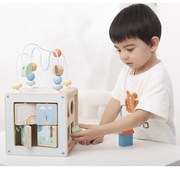 Lelin Toys - Дървен дидактически куб, Вълшебна гора