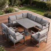 Голям ъглов комплект с фотьойли и регулируема маса XL-NM-2006 - сив + сиви възглавници