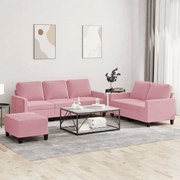 3201529 vidaXL Комплект дивани от 3 части с възглавници, розов, кадифе