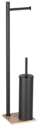 Gedy - Стояща четка за WC с държач за тоалетна хартия TRILLY матова черна/бамбук
