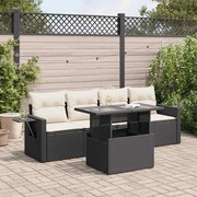 3326397 vidaXL Градински комплект с възглавници, 5 части, черен полиратан