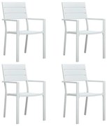 47884 vidaXL Градински столове, 4 бр, бели, HDPE, имитация на дърво