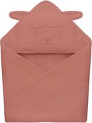 Lionelo - Детска муселинова хавлия с качулка, цвят червен корал