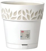 Stefanplast - Саксия с подложка Cloe,25 см - Бял/Травертин