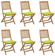 3065499 vidaXL Сгъваеми градински столове, 6 бр, с възглавници, акация масив