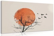 Картина на платно – Japandi луна с ято птици