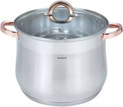 Дълбока тенджера Klausberg KB 7797, 18.7 л, 32 см, Стъклен капак, Многослойно дъно, Индукция, Инокс/розово злато